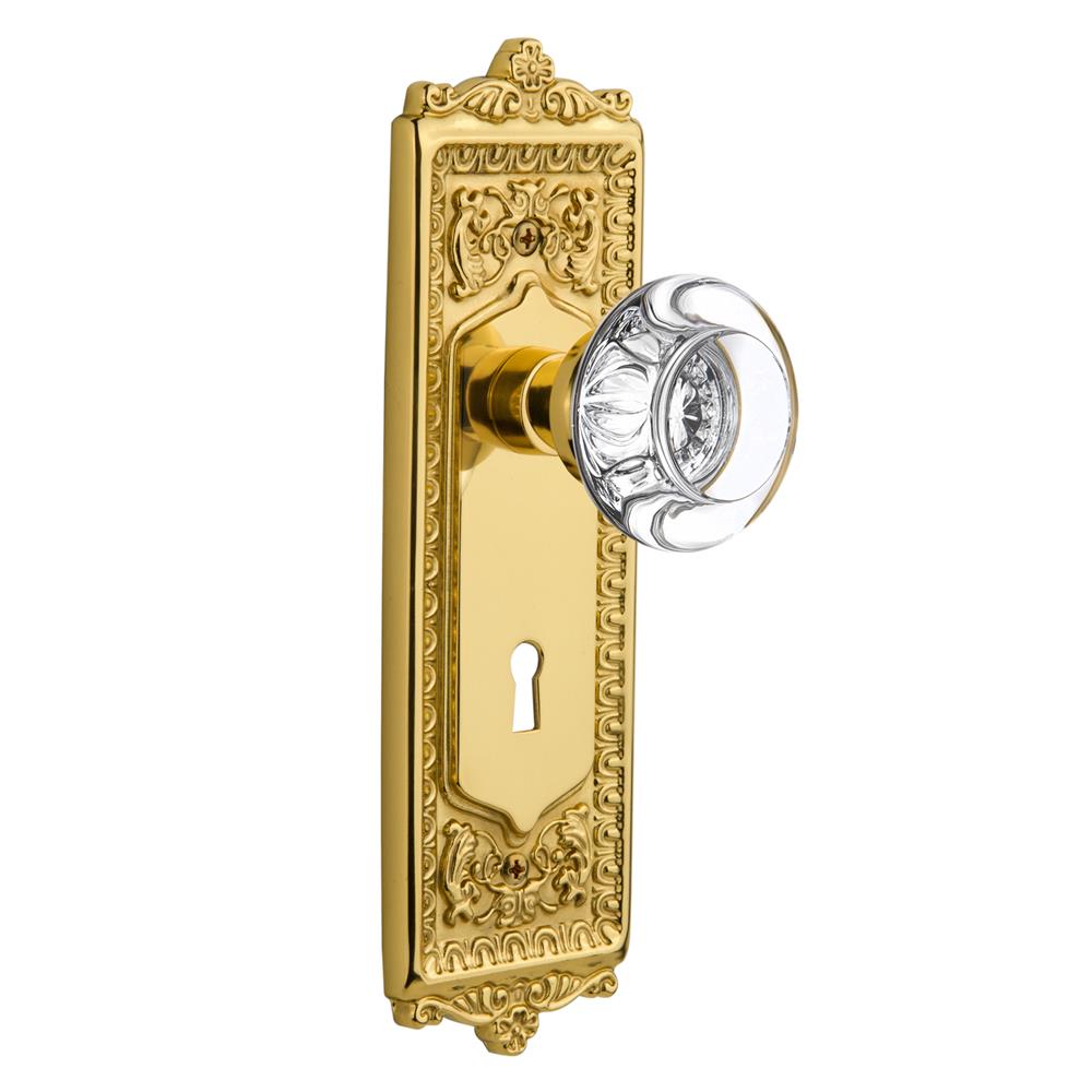 Nostalgic Warehouse EADRCC Single Dummy Knob Egg and Dart Plate with Round Clear Crystal Knob and Keyhole in Unlacquered Brass